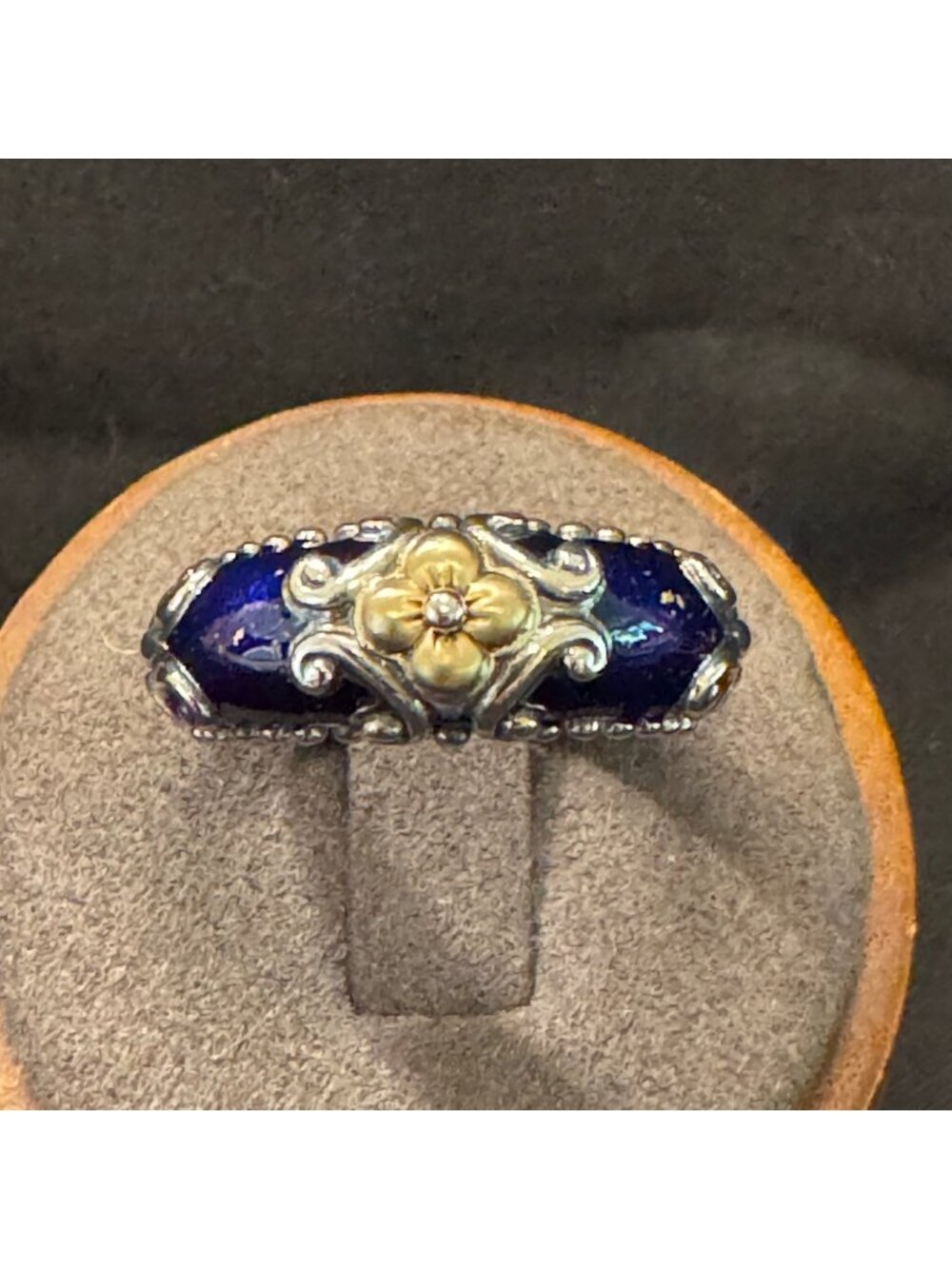 Barbara Bixby Sterling Silver 925 & 18k Gold Blue Enamel Floral Ring Size 8